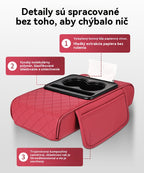 🚗🚗Univerzálna kožená podložka na lakťovú opierku do auta 4 v 1 ✅ Vstavaný box na vreckovky ✅ Držiak pohárov