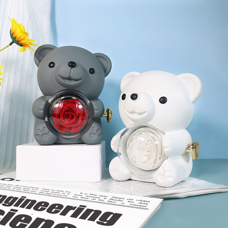 🎁🧸✨Bájos plüssmackó tartós rózsával - Igazi rózsával díszített plüssmackó, gyönyörű díszdobozban - Romantikus ajándék anyák napjára, esküvőre, évfordulóra, leánybúcsúra, karácsonyra és Valentin-napra