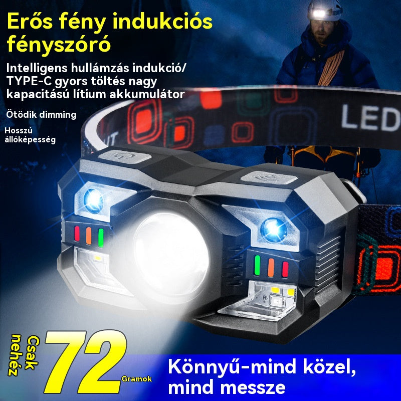 【Korlátozott ideig féláron】Intelligens indukciós jelzőfény hosszú akkumulátor-élettartamú fejre szerelt kültéri éjszakai horgászfénnyel