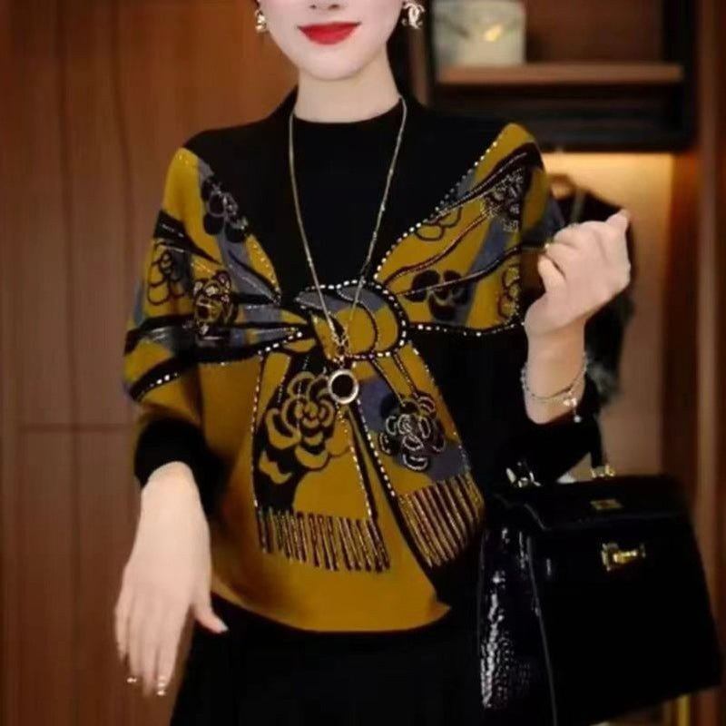 ✨Horký prodej – Sleva 40%✨🎀 Nový dámský módní hřejivý svetr s potiskem z oboustranného německého flísu – pohodlný a volný střih