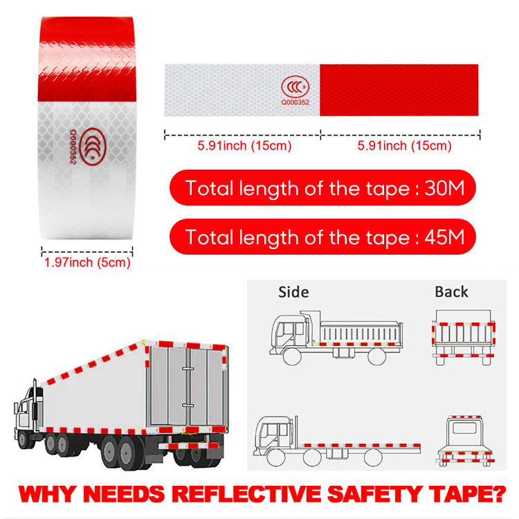 Akcija – 40% popusta!🔴⚪【50mm*30m】Crveno-bijele reflektirajuće naljepnice, reflektirajuće trake za kamione