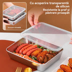 (8 τεμάχια)🥩🥙Ανεξίτηλο τετράγωνο τηγάνι από ανοξείδωτο χάλυβα + καπάκι（Υλικό από ανοξείδωτο χάλυβα 304）