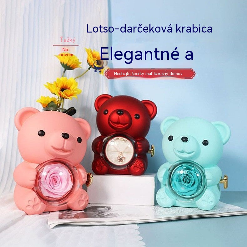 ✨Rozkošný plyšový medvídek s konzervovanou růží - Plyšový medvídek ozdobený pravou růží, v krásné dárkové krabičce - Romantický dárek na Den matek, svatby, výročí, rozloučení se svobodou, Vánoce a Valentýna.