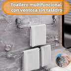 🚿✨ Barra de toalla con ventosa ajustable: no requiere perforar, no daña y tiene un agarre cómodo.