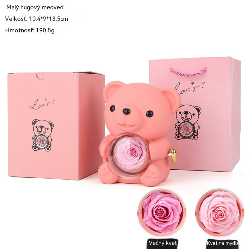 🎁🧸✨Bájos plüssmackó tartós rózsával - Igazi rózsával díszített plüssmackó, gyönyörű díszdobozban - Romantikus ajándék anyák napjára, esküvőre, évfordulóra, leánybúcsúra, karácsonyra és Valentin-napra