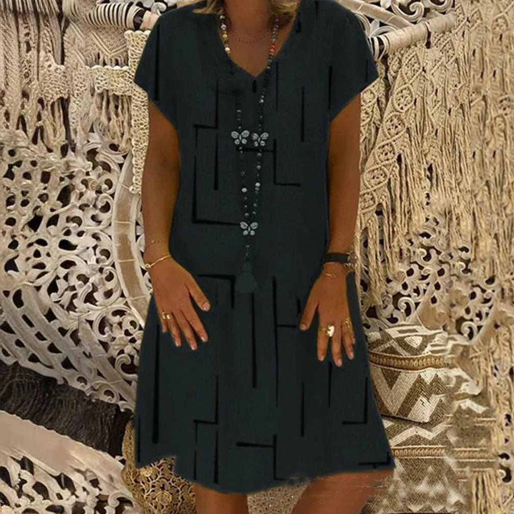 【Korlátozott ideig 50% kedvezmény!】【S-5XL】V-nyakú nyomott pamutruha