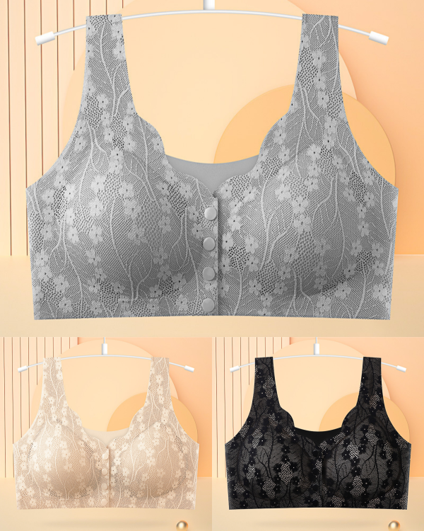 【-50% kedvezmény】【3 darab】【40-100KG】Női vezeték nélküli csipke melltartó elülső rögzítéssel
