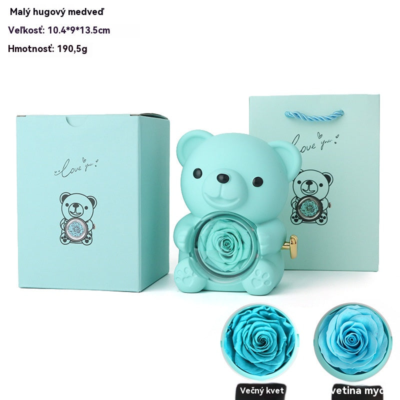 ✨Rozkošný plyšový medvídek s konzervovanou růží - Plyšový medvídek ozdobený pravou růží, v krásné dárkové krabičce - Romantický dárek na Den matek, svatby, výročí, rozloučení se svobodou, Vánoce a Valentýna.