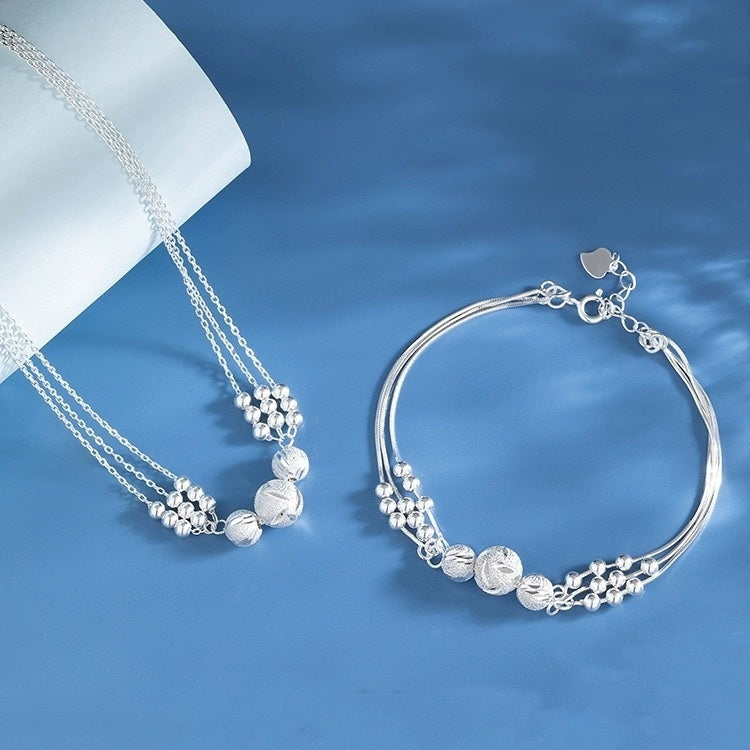 🔥Kiárusítás🔥【Nyaklánc + Karkötő】✨Ezüst transzferrel gravírozott nyaklánc ékszer szett