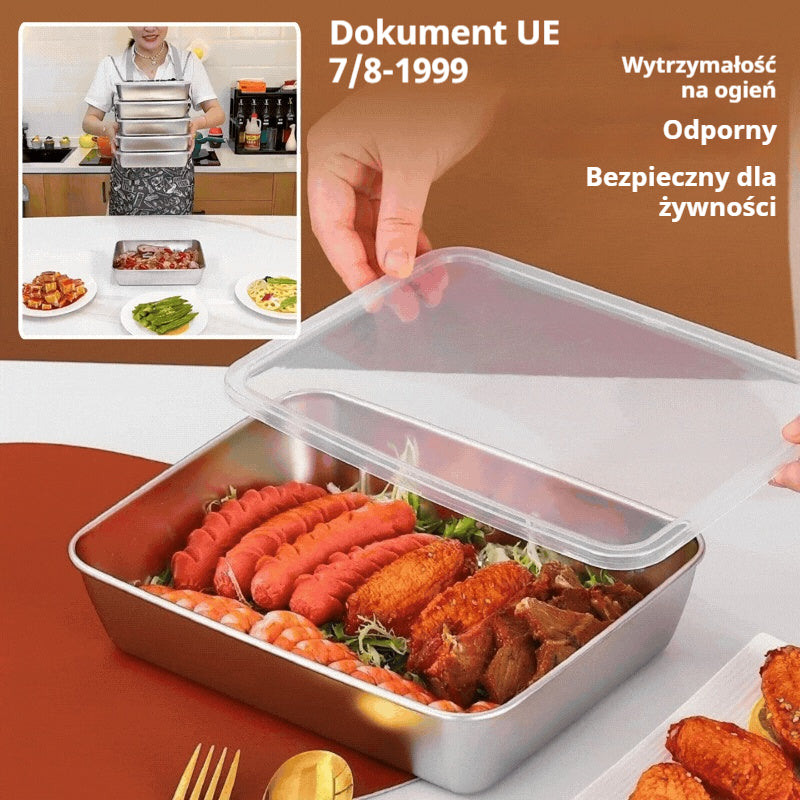 (8 szt.) 🥩🥙 Kwadratowa patelnia ze stali nierdzewnej + pokrywka (stal nierdzewna 304)