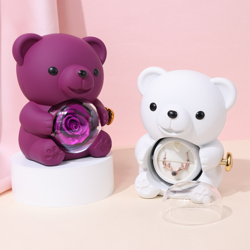 🎁🧸✨Bájos plüssmackó tartós rózsával - Igazi rózsával díszített plüssmackó, gyönyörű díszdobozban - Romantikus ajándék anyák napjára, esküvőre, évfordulóra, leánybúcsúra, karácsonyra és Valentin-napra