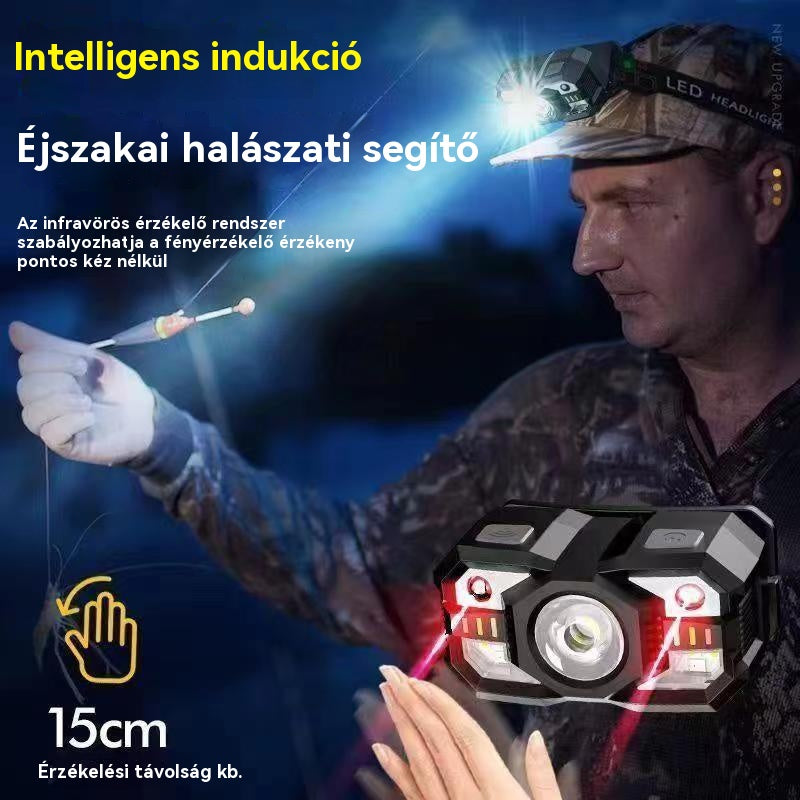 【Korlátozott ideig féláron】Intelligens indukciós jelzőfény hosszú akkumulátor-élettartamú fejre szerelt kültéri éjszakai horgászfénnyel