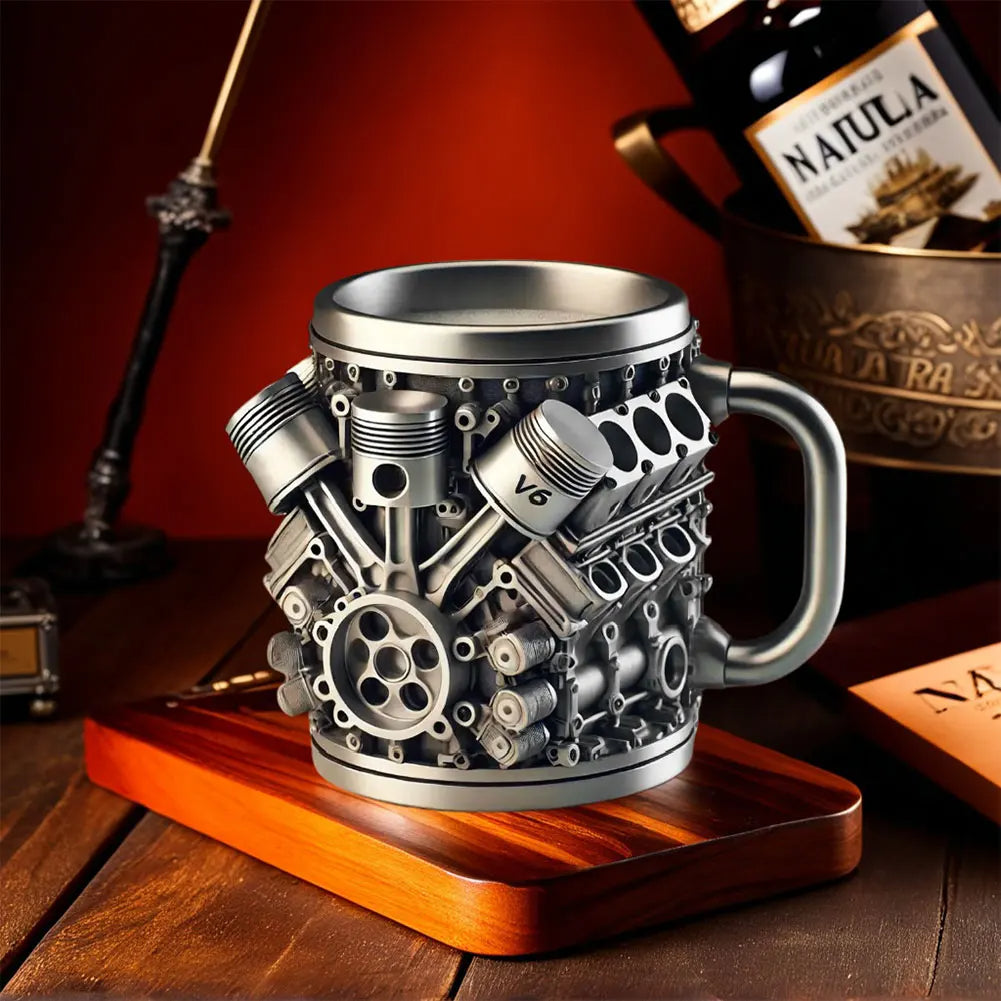 🎁Горещи продажби – Намаление 50%🎁☕ Чаша за кафе от неръждаема стомана Creative Engine V6V8, механичен дизайн