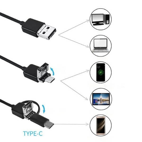 (Tip-C, USB, Micro USB) 3 x 1 ενδοσκόπιο 5m