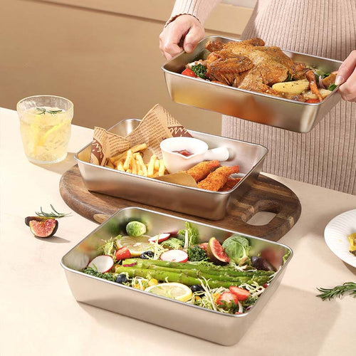 🔥Samo danas -50% popusta!🔥【4 komada】Četvrtasti tanjur od nehrđajućeg čelika + poklopac