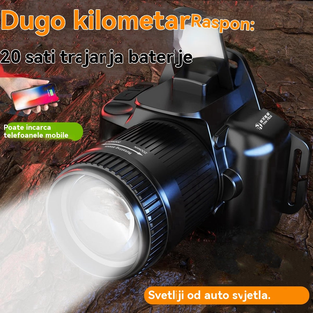 💡 Visokoučinkovita LED čelna svjetiljka, punjiva, sa zumom i dugim dometom – idealna za noćne šetnje i ribolov.