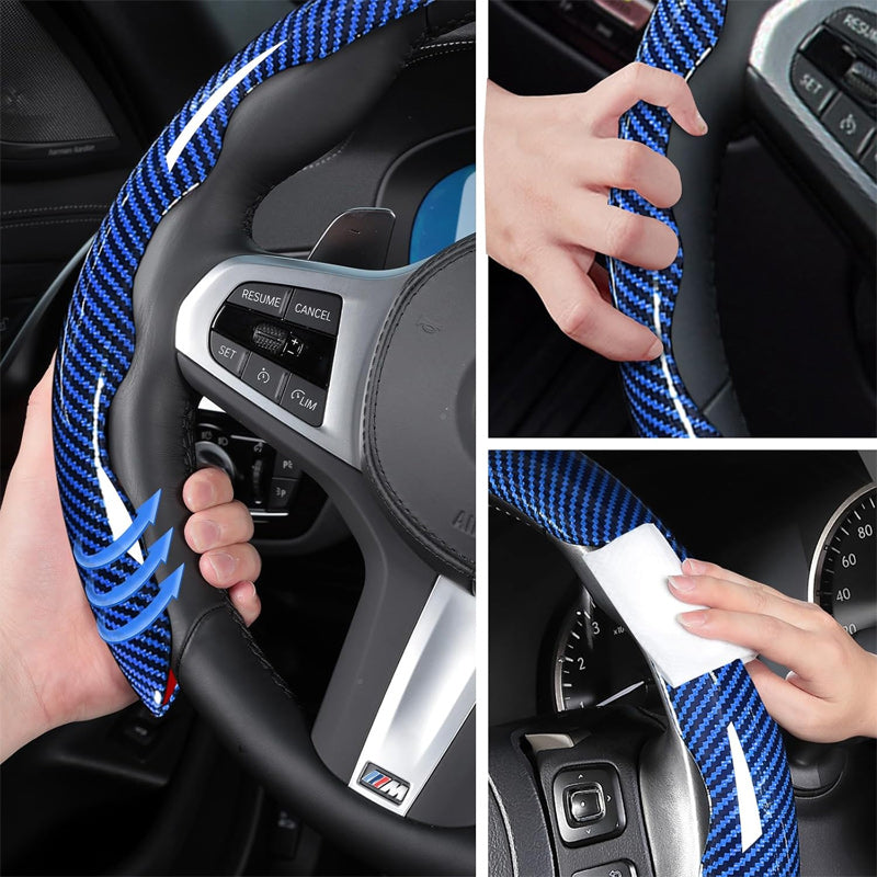 【Venta caliente】【1 juego de 3 piezas】 🔥Funda de volante antideslizante de silicona y fibra de carbono, tipo universal