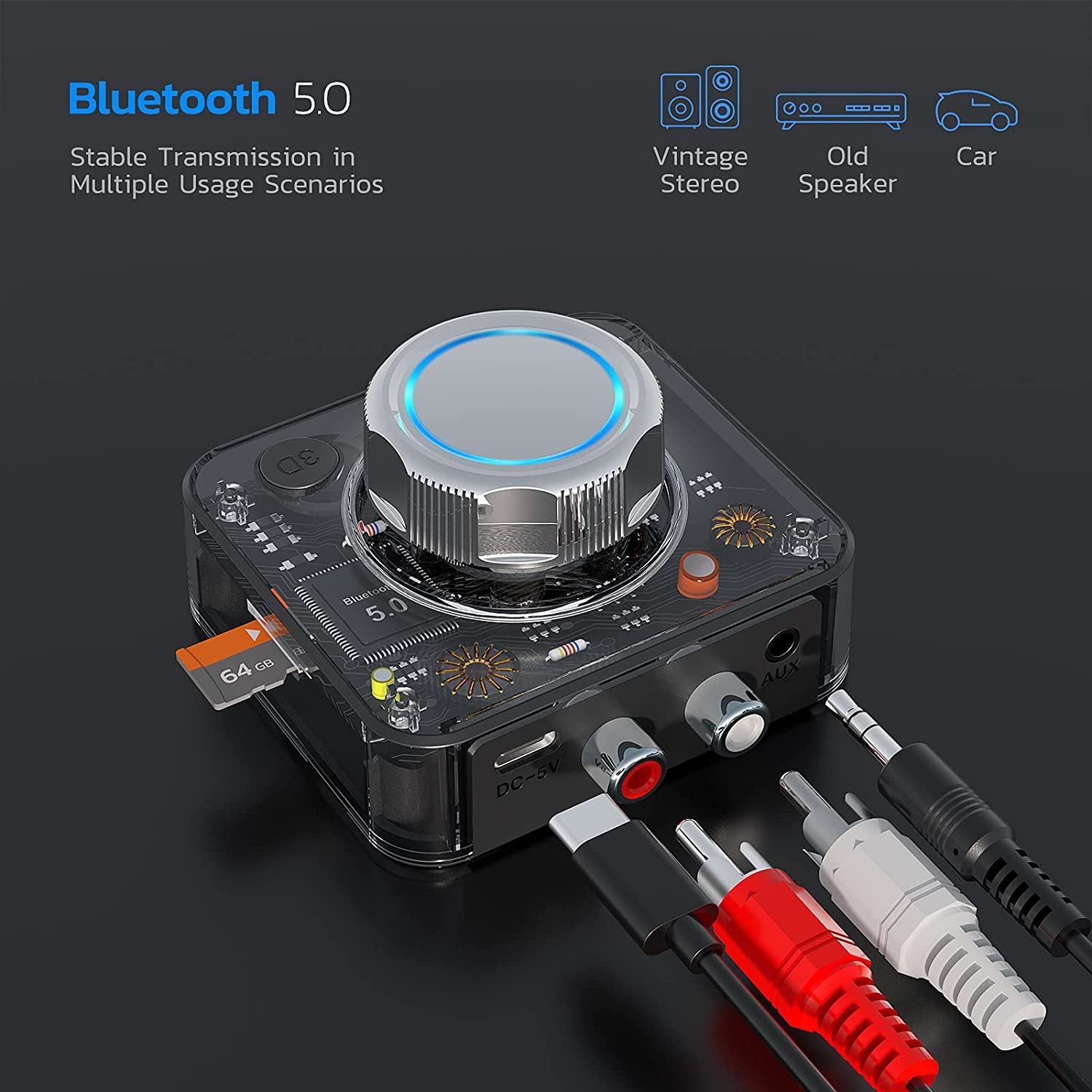 Bluetooth 5.0 приемник RCA стар стил стерео към 3,5 MM безжичен Bluetooth аудио plug-in TF карта приемник
