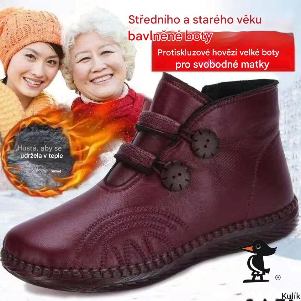💥【Výprodejová akce: sleva 40%!】Dámské kožené boty s podšívkou, protiskluzové a teplé, nezbytné na podzim a zimu