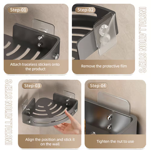 Nový rohový úložný regál se snadno instaluje, má velkou nosnost a přísavku lze kdykoli vyjmout.