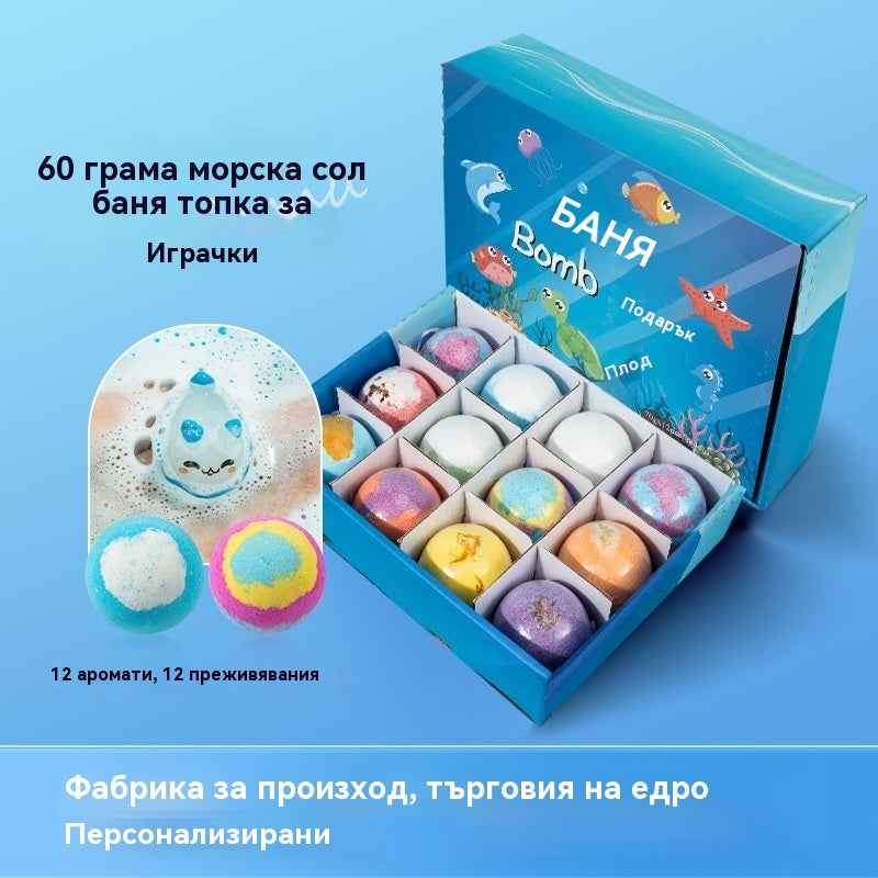 ✨🛀【Опаковка от 12 броя】Топки сол за вана с форма на морски животни, подходящи за деца.