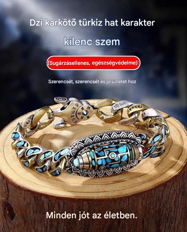 【50% OFF】 925 sterling ezüst retro hatjegyű türkiz mantra gyöngyökből készült karkötő