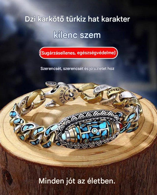 【50% OFF】 925 sterling ezüst retro hatjegyű türkiz mantra gyöngyökből készült karkötő