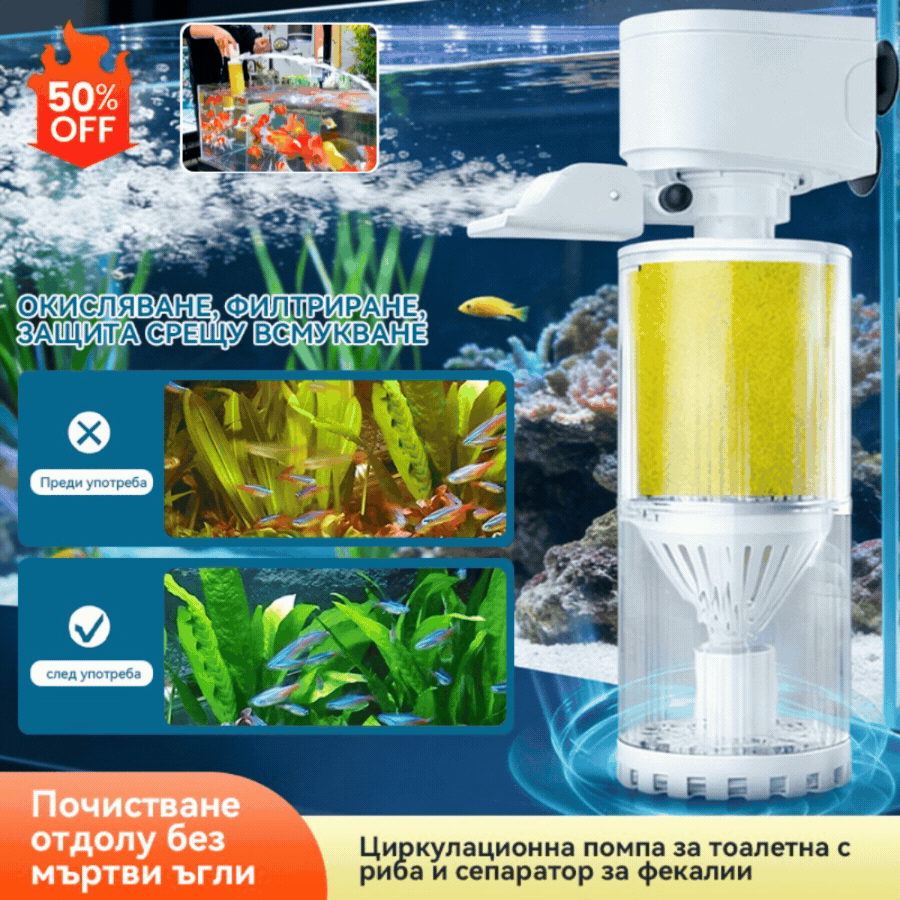 🐟Система за циркулация на водата в аквариума с 3-в-1 филтър, тиха работа.