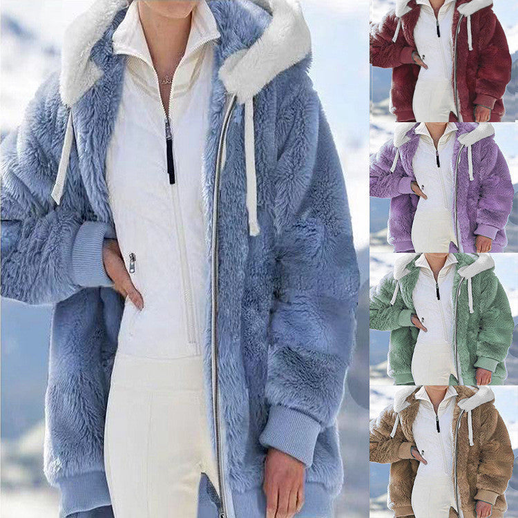 ☃️Raktárkisöprés – Lenyűgöző 50% kedvezmény!❄️【S-5XL】2025 Női őszi-téli laza, plüss cipzáras kapucnis kabát